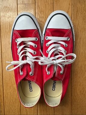 Converse Red Low-Top Canvas Sneakers with White Accents